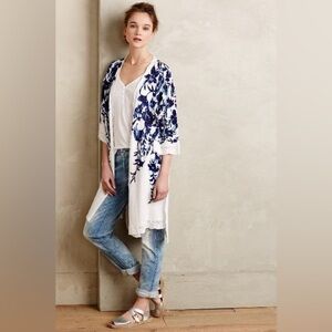 Anthropologie Knitted & Knotted Hanging Vines Long Open Cardigan